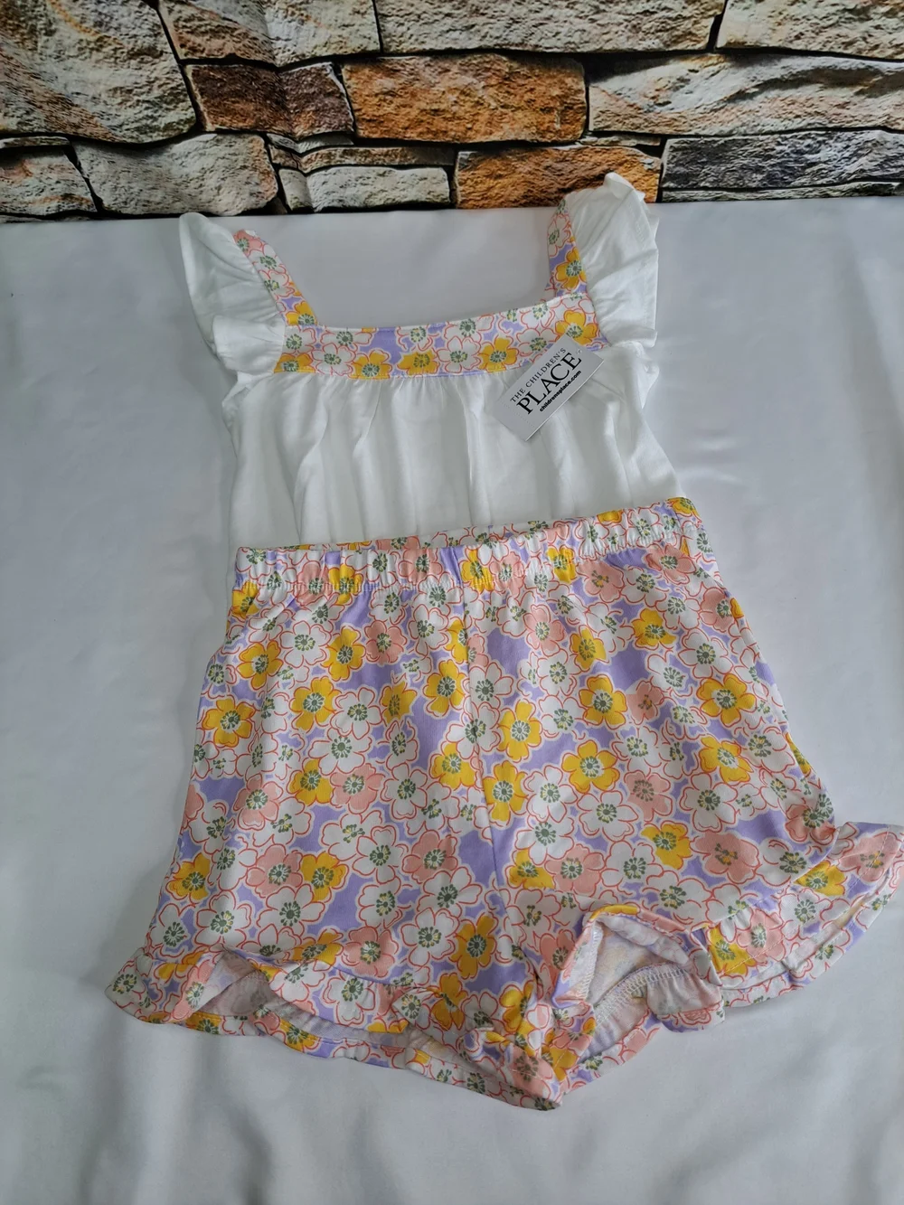The Children's Place White & Floral Girls Tank Top with Floral Shorts
